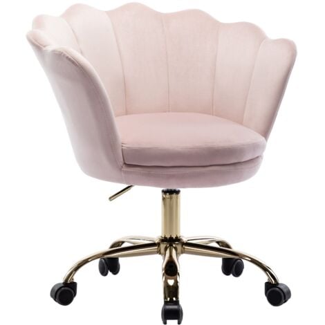 Office Chair in Velvet Modern Swivel Desk Chair with Petal Backrest Height Adjustable for Home Office, Light Pink, Wahson