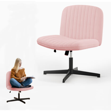 Office chair no wheels Bigzzia Armless office chair Cross legged desk chair Velvet Fabric chair height adjustable swivel computer Chair Pink