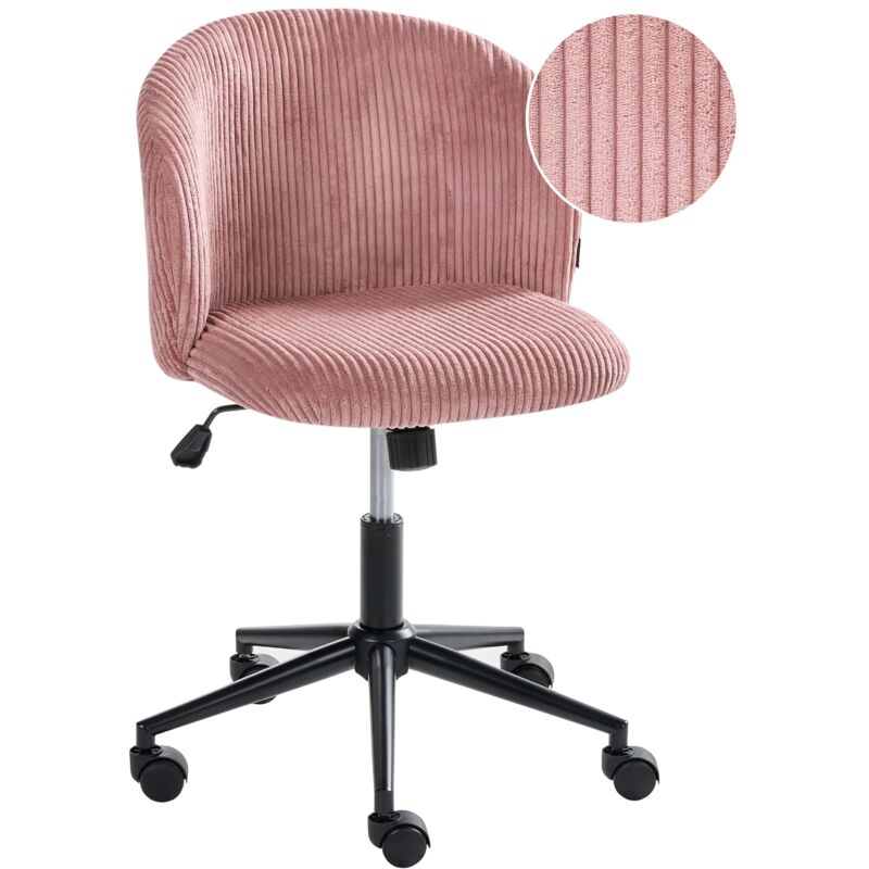 Beliani Office Chair Pink Corduroy Seat And Backrest Swivel Desk Computer Adjustable Height Modern Home Office Miles