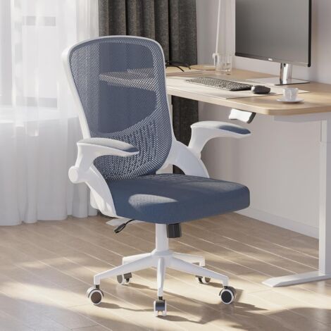 Office Chair with Padded 90° Flip-up Armrest, Lumbar Support, Height Adjustable Ergonomic Desk Chair, Executive Swivel Rolling Computer Chair, Grey