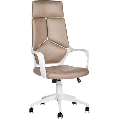 BELIANI Office Desk Chair Swivel Adjustable Height Beige Polyester White Frame Delight