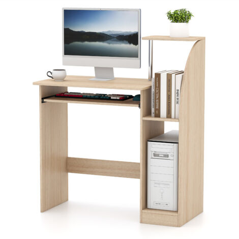 Office Desk Computer Desk with Sliding Keyboard and Storage Natural Color Small Desk Wooden Desks & Workstations for Home Office Bedroom