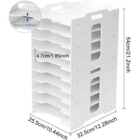 Office Filing Trays Holder with Pen Holder Letter A4 Paper Desk Organiser Desktop File Holder Stackable Document Storage Rack for Home Office School (White, 10-tier)