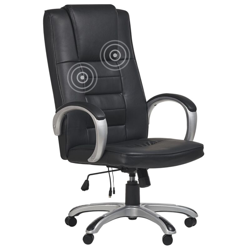 Office Massage Armchair Heated Seat Black Faux Leather Grandeur ii - Black