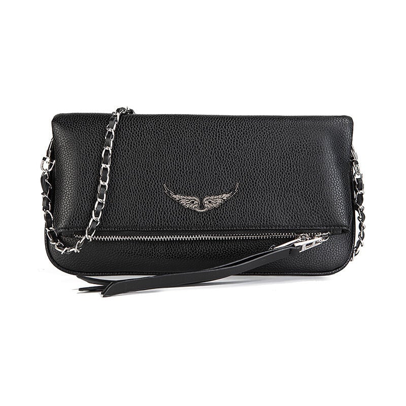 Sac à bandoulière en cuir Wings Bag, sac à main avec chaîne, sac à bandoulière tendance - Noir