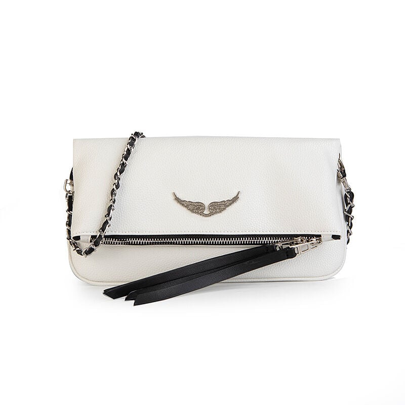 Sac à bandoulière en cuir Wings Bag, sac à main avec chaîne, sac à bandoulière tendance - Blanc