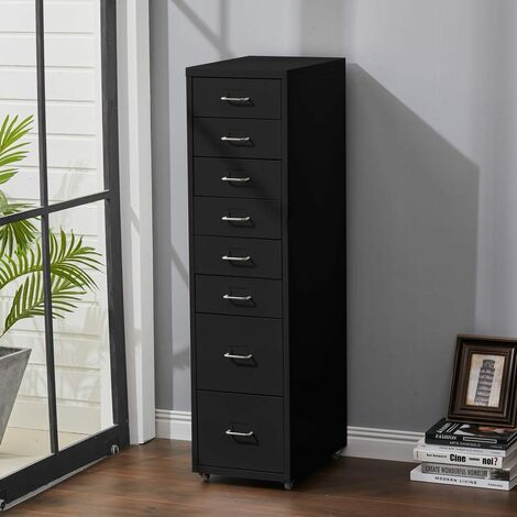 Office Rolling File Cabinet with 8 Drawers Shelf and Wheels, Black