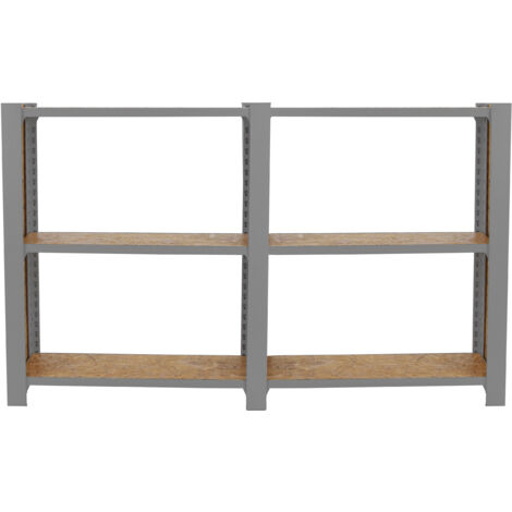 OFFICLICK Étagère 3 étagères en métal sans vis (100x160x30cm) GRIS et OSB