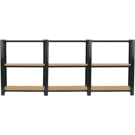 OFFICLICK Étagère 3 étagères en métal sans vis (100x240x30cm) ANTHRACITE ET OSB