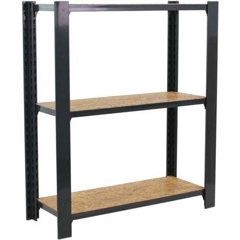 OFFICLICK Étagère 3 étagères en métal sans vis (100x80x30cm) ANTHRACITE ET OSB