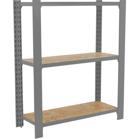 OFFICLICK Étagère 3 étagères en métal sans vis (100x80x30cm) GRIS ET OSB