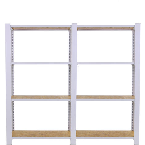 OFFICLICK Étagère 4 étagères en métal sans vis (150x160x30cm) BLANC et OSB