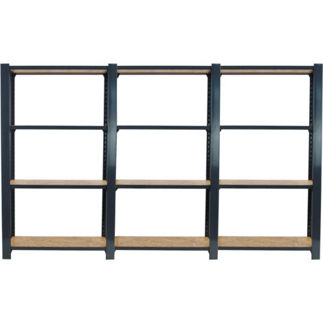 OFFICLICK Étagère 4 étagères en métal sans vis (150x240x30cm) ANTHRACITE ET OSB
