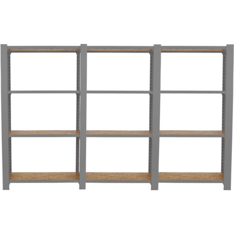 OFFICLICK Étagère 4 étagères en métal sans vis (150x240x30cm) GRIS et OSB
