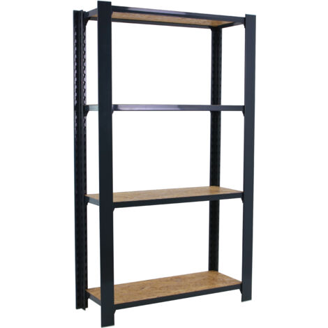 OFFICLICK Étagère 4 étagères en métal sans vis (150x80x30cm) ANTHRACITE ET OSB