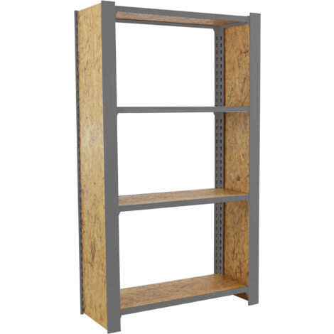 OFFICLICK Étagère 4 étagères en métal sans vis (150x80x30cm) GRIS et OSB