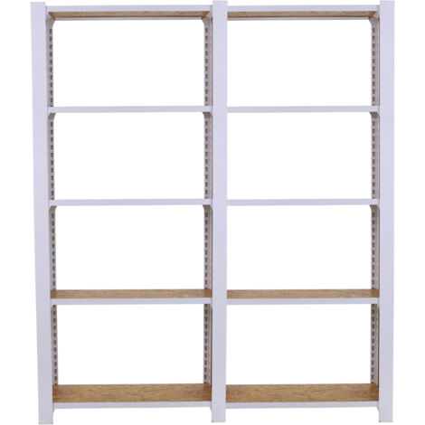 OFFICLICK Étagère 5 étagères en métal sans vis (210x160x30cm) BLANC et OSB