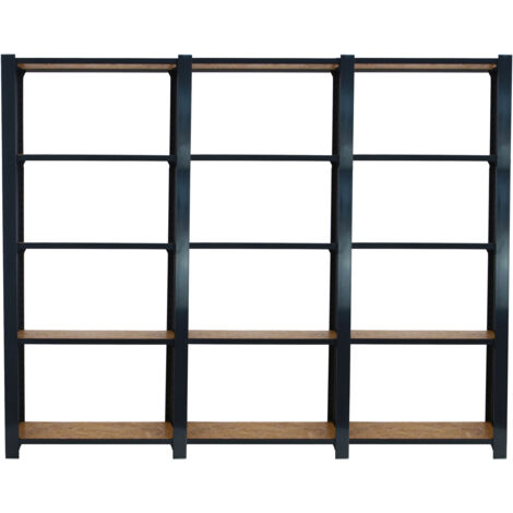 OFFICLICK Étagère 5 étagères en métal sans vis (210x240x30cm) ANTHRACITE ET OSB