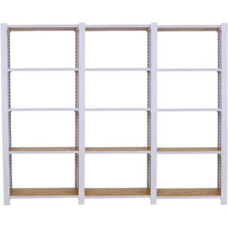 OFFICLICK Étagère 5 étagères en métal sans vis (210x240x30cm) BLANC et OSB