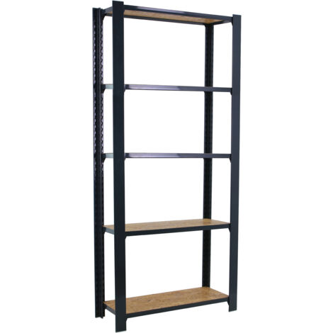 OFFICLICK Étagère 5 étagères en métal sans vis (210x80x30cm) ANTHRACITE ET OSB