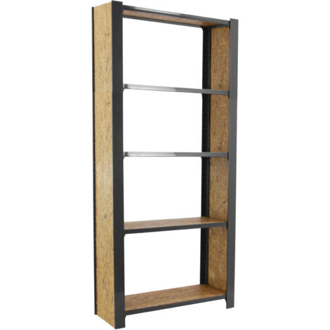 Officlick Étagère Métallique Moderne Gris Marron 5 Niveaux