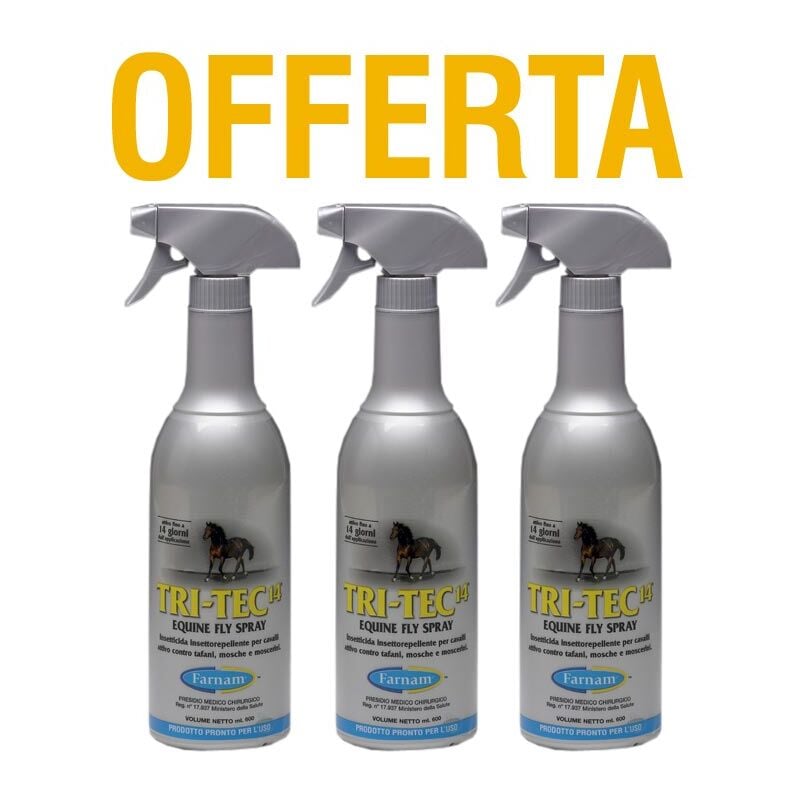 Offre 3 pack. x 600 ml d'insectifuge tri-tec 14 pour chevaux contre les taons, les mouches et les insectes volants