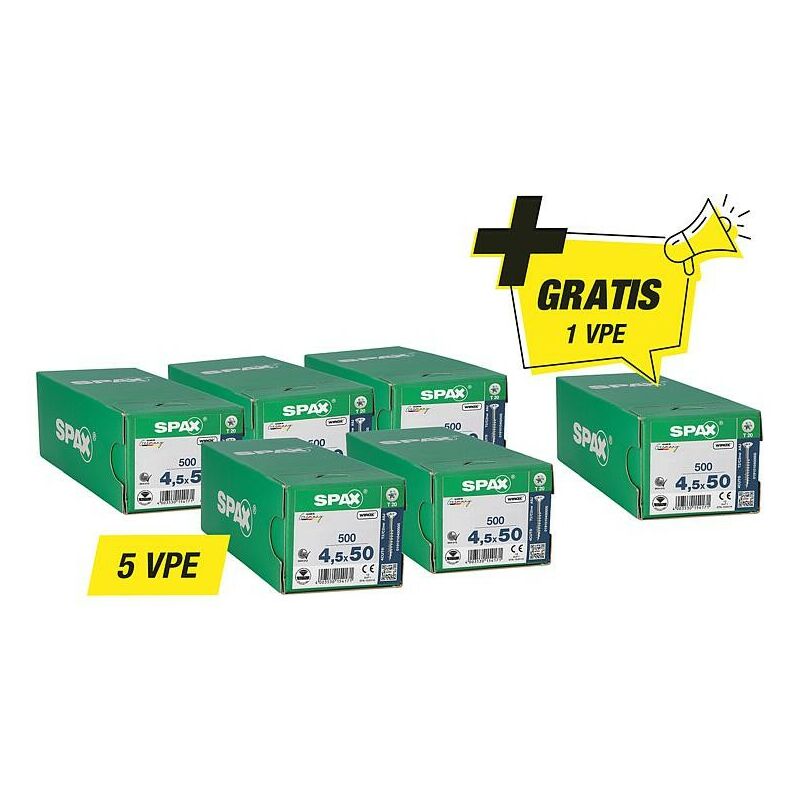 Offre promotionnelle Spax vis à tête fraisée - composée de : 5 x 94 072 42 + 1 x 94 072 42 gratuit