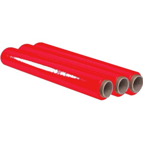 Ofituria Film Rojo para Embalar de 50 cm x 200 Metros de Longitud – Rollo de Film Elástico Manual para Embalaje Industrial – 3 unidades