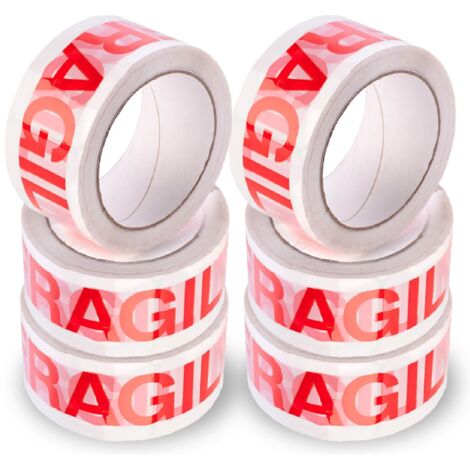 OFITURIA Nastro Adesivo, Nastro Imballaggio Ideale Scatole Cartone, Spedizioni e Traslochi, Rotolo Nastro Bianco Testo Rosso Muy Fragil, Nastro Adesivo Sicuro e Resistente (Fragile)