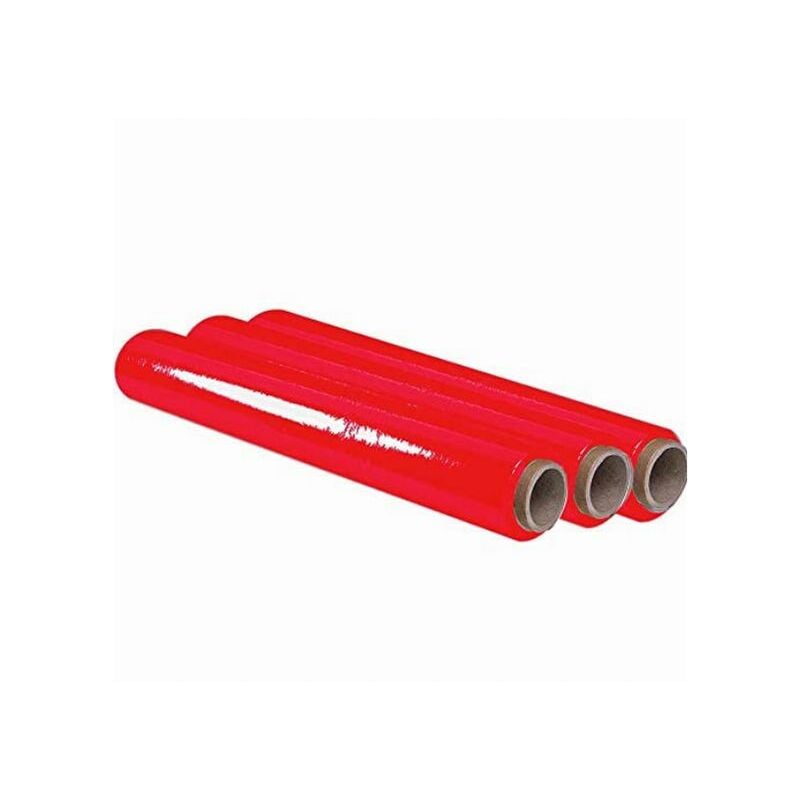 Ofituria Film Rojo para Embalar de 50 cm x 200 Metros de Longitud – Rollo de Film Elástico Manual para Embalaje Industrial – 3 unidades