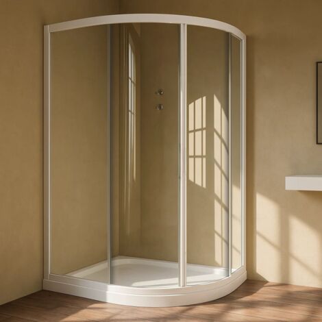 Ogomondo box doccia semicircolare bianco due ante cristallo temprato misure 77-79,5x77-79,5xh185 cm trasparente - confezione 1