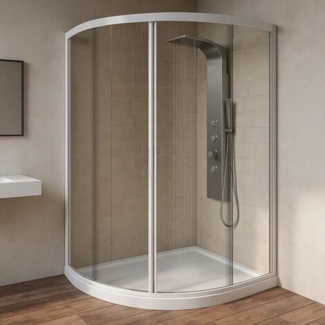Ogomondo box doccia semicircolare bianco due ante cristallo temprato  misure 87-89,5x87-89,5xh185 cm trasparente - confezione 1