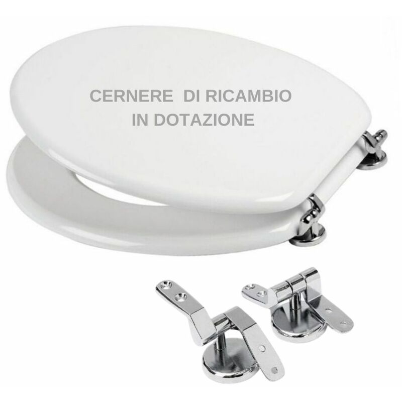 Sedile wc mdf bianco universale sedix plus con 2 coppie di cerniere cromo in dotazione come ricambio - Ogomondo