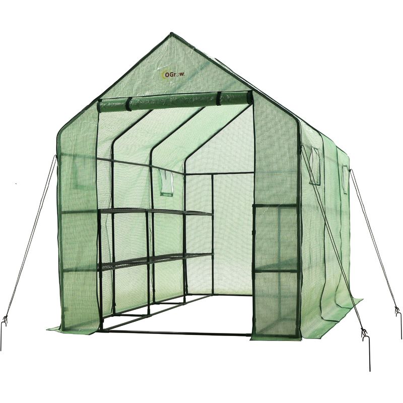 2 Tier 12 Shelf Portable Large Walk In Garden Greenhouse | Outdoor Clear Green Polyethylene Plastic Grow House - Ogrow
