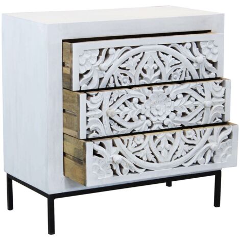 OHM - comò cassettiera con decoro 3 cassetti legno e ferro
