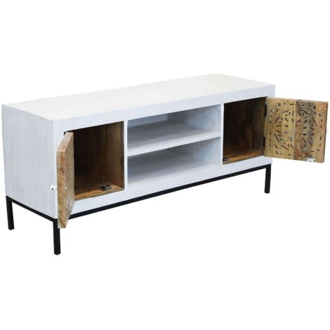 OHM - porta tv con decoro 2 ante 2 ripiani legno e ferro