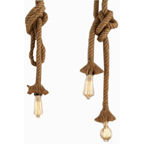 [Ohne Licht] Doppelkopf-Kronleuchter aus Hanfseil, industrieller Retro-Stil, Sockel-Kronleuchter, kreatives DIY, verstellbares Licht, Wohnzimmer, Café, Restaurant, Lobby (Gelb, 100 cm) (Set mit 2 Stüc