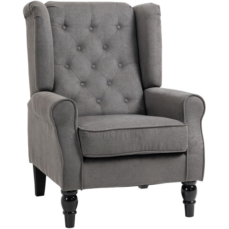 Homcom - Ohrensessel Sessel Mit Tufting, Hoher Rückenlehne, Gepolstert Loungesessel Mit Abgerundeten Armlehnen, Holzbeine, Für Schlafzimmer,