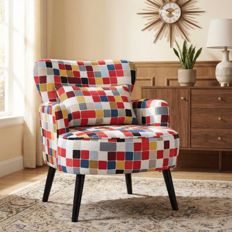 Ohrensessel Wohnzimmer HOMEMiYN – Buntes Mosaik-Design – Bequemer Polstersessel, vielseitig & komfortabel