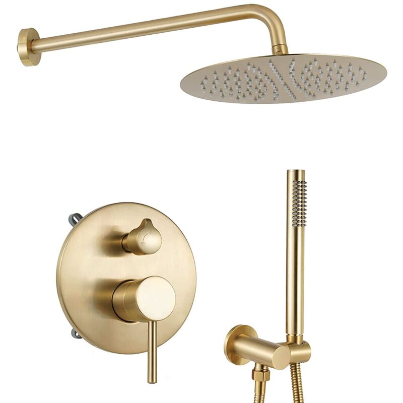 Oihpaw - Colonne de douche - Système de douche intégré de 10 pouces - Douchette à main - Robinet de douche de salle de bain - Or brossé