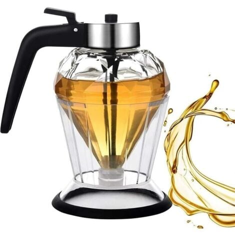 Oil Dispenser, Diamond-Pressed Olive Oil Glass Bottle with Storage Seat, Drip-Free Oil Pourer for Kitchen (200 ml)