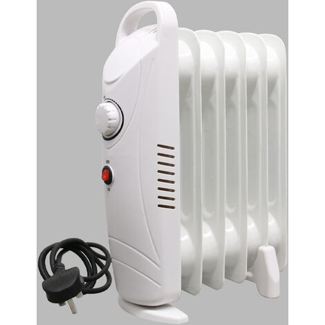 Oil Filled Radiator 6 Fin 800W Mini Electric Portable Heater W/ Thermostat White