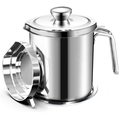 Oil Pot de graisse pour bidon de stockage en acier inoxydable avec bidon de 2 litres en Couvercle anti-poussière pour tamis à mailles fines Plaque antidérapante stockage d'huile de friture