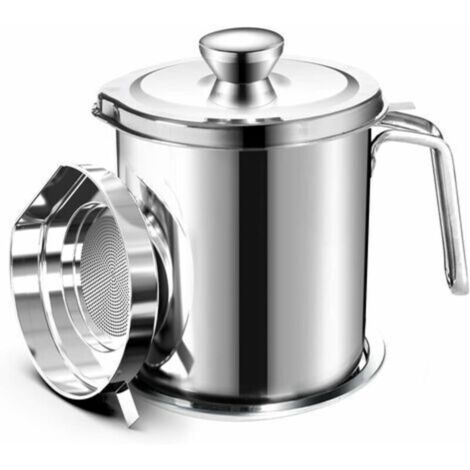 Oil Pot de graisse pour bidon de stockage en acier inoxydable avec bidon de 2 litres en Couvercle anti-poussière pour tamis à mailles fines Plaque antidérapante stockage d'huile de friture, avec carac