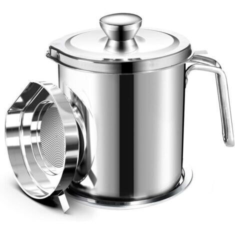 Oil Pot de graisse pour bidon de stockage en acier inoxydable avec bidon de 2 litres en Couvercle anti-poussière pour tamis à mailles fines Plaque antidérapante stockage d'huile de frituredengyank