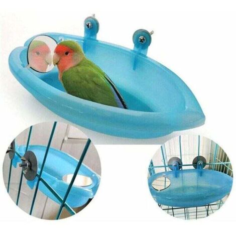 Oiseau Baignoire Bol Bassin Suspendu Birdbath Jouet Pet Perroquet Budgie Perruche Perruche Cockatiel Cage Douche Alimentation Nourrisseur avec Miroir