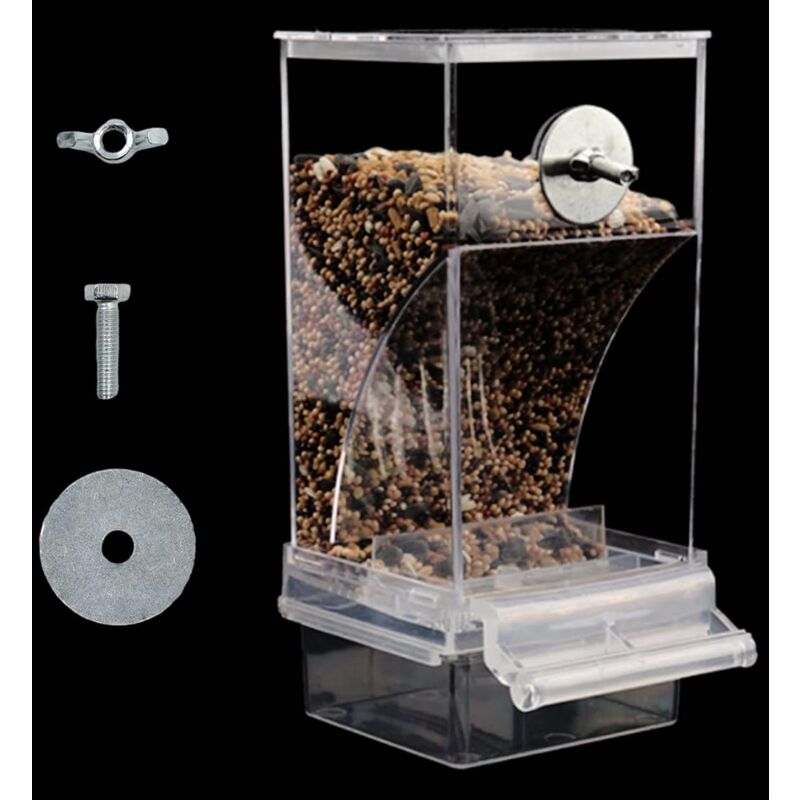 Oiseaux Automatique pour Perroquet - Transparent, Grande Capacité, Déchargement Automatique, Format Pratique et Économique, 8.5 7.5 18.5CM, 1 pièce