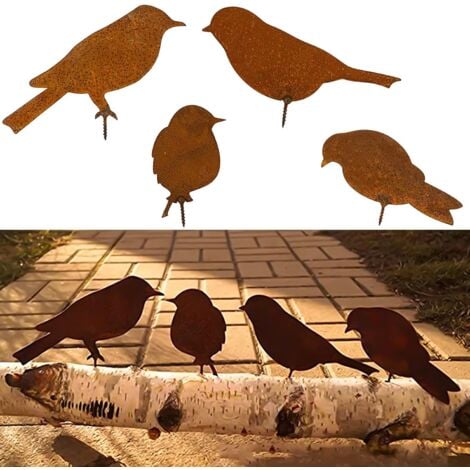 EINEMGELD Oiseaux Rouillés avec Vis Oiseaux Jardin Silhouette Décoration Déco Métal Rouillé Jardin Yard Art Metal Birds Ornements de Oiseaux Patio Yard Paysage 4PCS