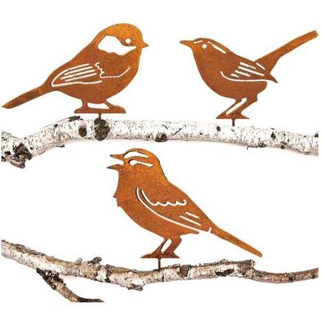Oiseaux Rouillés Décoratifs pour Arbres, Patine Naturelle, Décoration de Jardin Rétro, Mésanges et Roitelets