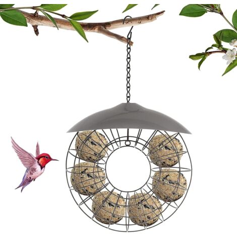 Oiseaux sauvages Mangeoire à oiseaux Boule de graisse Mangeoires à oiseaux suspendues Mangeoires à oiseaux en métal de forme ronde avec couvercle en plastique (1)